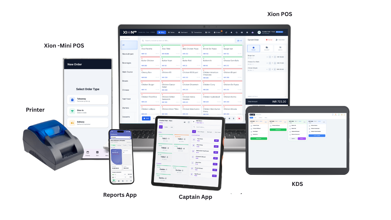XionPOS billing software dashboard - cloud POS for restaurants, retail, cafes, bakeries with GST and inventory